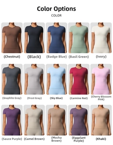 Palette de couleurs présentant quinze teintes variées pour t-shirts de sport ajustés femmes