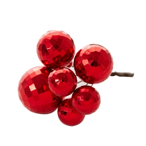 Glossy red faceted berry balls cluster with dark stems for Christmas tree decoration