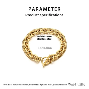 Detail of gold double-layer stainless steel chain bracelet with OT toggle clasp