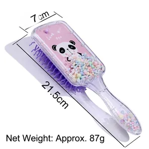 Transparent cartoon print detangling hairbrush with floating glitter, 21.5cm length