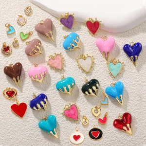 Heart Pendants Copper Gold Plated Colorful Enamel Melting Lava Charms For Jewelry Making DIY Accessories Women