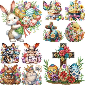 DIY Ostern Acryl Diamantmalerei Ornamente mit Comic-Hasen und bunten Deko-Eiern