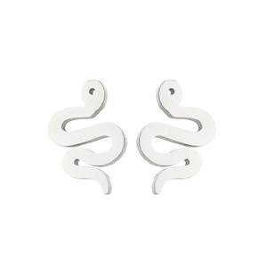 Minimalist silver stainless steel snake stud earrings for women with polished finish