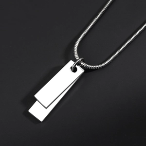 Double Rectangle Tag Pendant Necklace Stainless Steel Polished Geometric Minimalist Jewelry For Men