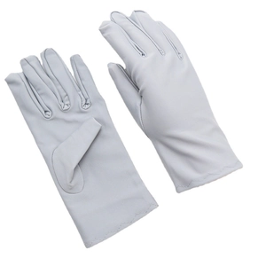 Pair of light grey spandex elastic gloves for driving and formal events on white background