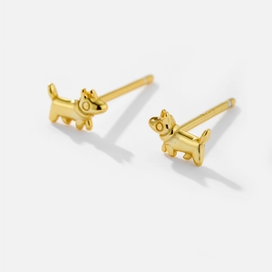 Chic S925 sterling silver golden puppy stud earrings with polished metallic finish