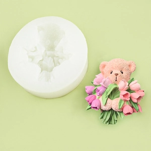 Moule en silicone ours avec fleurs pour ornements de voiture et résine époxy