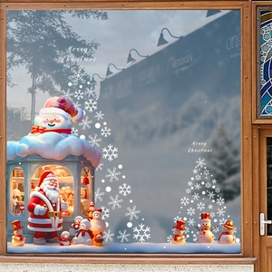 Christmas snowman static window stickers with Santa Claus and snowflake tree patterns