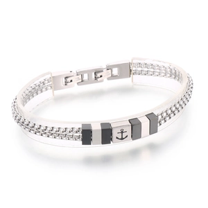 Bracciale a doppia catena box in acciaio inossidabile con quadrati neri e ancora