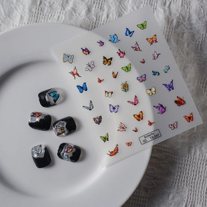 Close-up of 5D embossed butterfly nail art stickers model TS-047 with colorful butterfly patterns