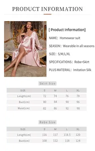 Detailed size chart for women's imitation silk robe and nightgown home suit set