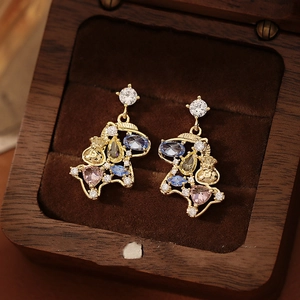 Elegant Horse Stud Earrings With 925 Sterling Silver Earring Post Colorful Rhinestone Alloy Jewelry Accessories For Women