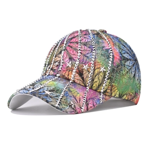 Colorful Printed Baseball Cap With Rhinestones And Metal Stars Cotton Adjustable Peak Hat Fashion Outdoor Sun Protection