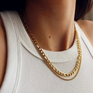 Double layered gold plated stainless steel Figaro necklace for a minimalist jewelry look