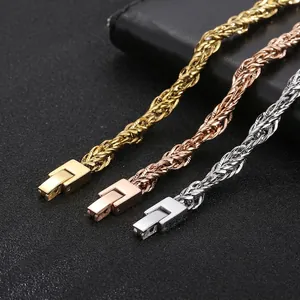 Collier Chaîne Corde Acier Inoxydable Maillon Torsadé Streetwear Hip Hop Bijoux Minimalistes Avec Fermoir Carré