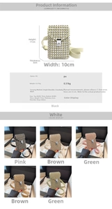Size chart and color options for the rhinestone mini phone bag with shoulder strap