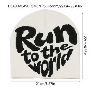 Detailed size chart showing 56-58cm head circumference for the knitted beanie hat