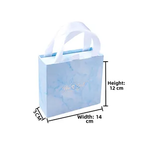 Blue marble gift bag with handles for bracelet sets, sized 14cm x 12cm x 5cm