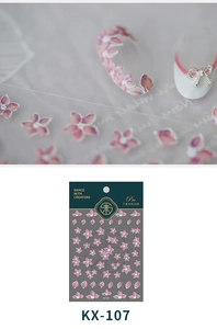 Detailed 5D relief cherry blossom nail sticker KX-107 with 3D embossed pink flower effect