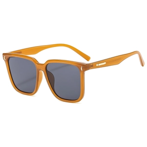 Oversized amber frame sunglasses with grey lenses, classic square shape for fashion look