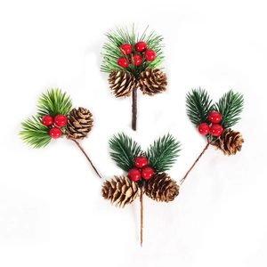 Christmas Decoration Artificial Pine Branches Pinecones Red Berries Picks For Tree Garland Gift Wrapping DIY Ornaments