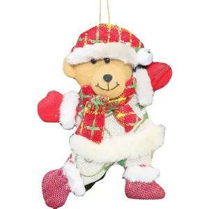 Weihnachtsbär Plüschfigur mit rot-grünem Karomuster und weißem Kunstpelz für den Baum