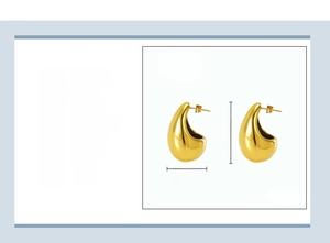 Detailed size chart of 18K gold plated teardrop earrings in 21x32mm stainless steel