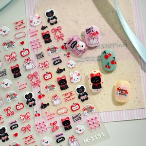 Cartoon animal relief nail art stickers M-1191 with cute rabbit and cat designs