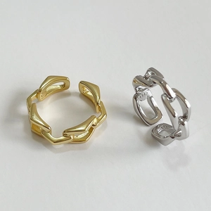 Minimalist 925 sterling silver chain link open rings in gold and silver finish