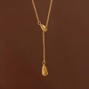 Titanium Steel Teardrop Y-Shaped Adjustable Pull Necklace For Women Minimalist Gold Color Water Drop Pendant Clavicle Chain Jewelry