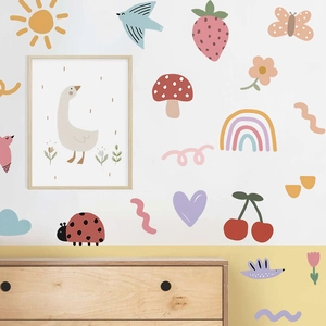 Nordic cartoon rainbow and animal PVC wall stickers for children bedroom decoration
