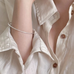 925 Sterling Silver Open Bangle Bracelet Round Beads Minimalist Geometric Thin Line Jewelry Women Fashion Accessory