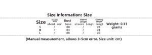 Detailed size chart for women's gradient print fashion set with measurements in cm