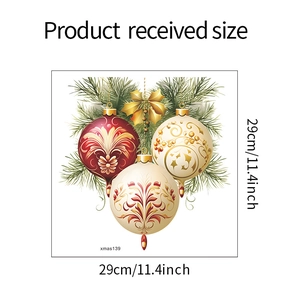 Detailed size specifications for Christmas bauble wall stickers with pine branch design