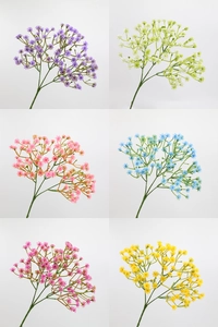 Detailed grid view of artificial baby's breath flowers in six vibrant various colors