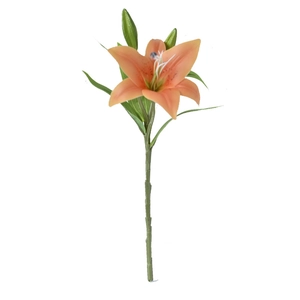 Artificial single-stem 3-head orange lily with blooming flower and buds for home decor