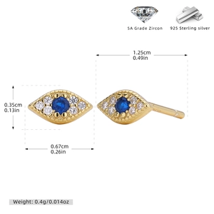Detailed macro view showing the S925 sterling silver evil eye stud earrings dimensions