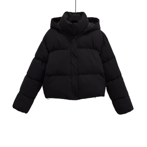 Kurze Pufferjacke Damen Kapuzenjacke Wattierter Mantel Einfarbig Langarm Lässig Winddicht Warm Oberbekleidung