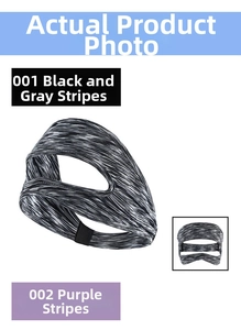 Close-up of moisture-wicking VR eye mask with black and gray marble stripe pattern