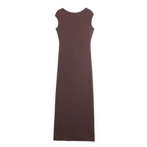 Ärmelloses Maxikleid in Dunkelbraun mit schmaler Passform und elegantem Rückendetail