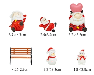 Miniature resin Santa and snowman figurines in a set for Christmas decor