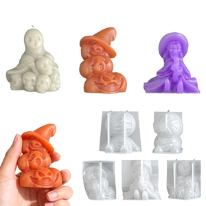 Halloween Silicone Mold 3D Pumpkin Witch Ghost Mummy Skull Shape Flexible DIY Candle Soap Resin Crafting Tool