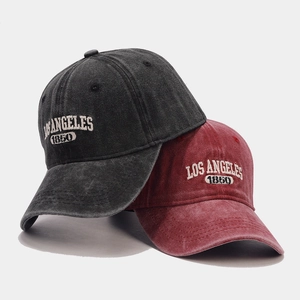 Vintage washed cotton baseball caps with Los Angeles embroidery in charcoal and burgundy