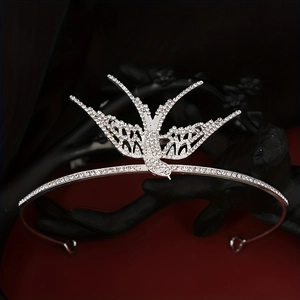 Elegant silver swallow tiara crown with sparkling rhinestones for bridal party hair accessory