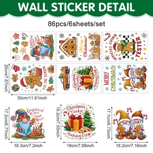 Christmas gnome and gingerbread man PVC wall stickers set with 86 festive window decals