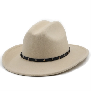 Classic beige wool felt western cowboy hat with a studded black leather band accessory