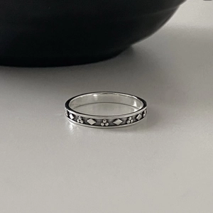 925 Sterling Silver Ring Vintage Geometric Engraved Pattern Retro Minimalist Korean Style Fashion Jewelry For Women