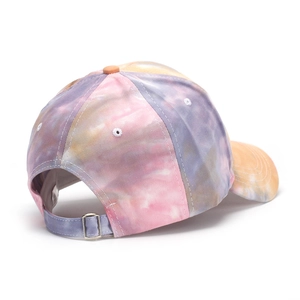 Cappellino da baseball tie-dye regolabile con motivi rosa e viola e fibbia in metallo argento