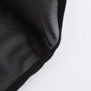 Women's black sheer chiffon blouse with beaded collar and detailed stitching