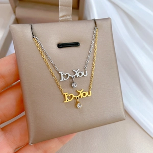 I Love You Heart Pendant Necklace Stainless Steel Minimalist Zirconia Clavicle Chain Jewelry For Women Romantic Gift